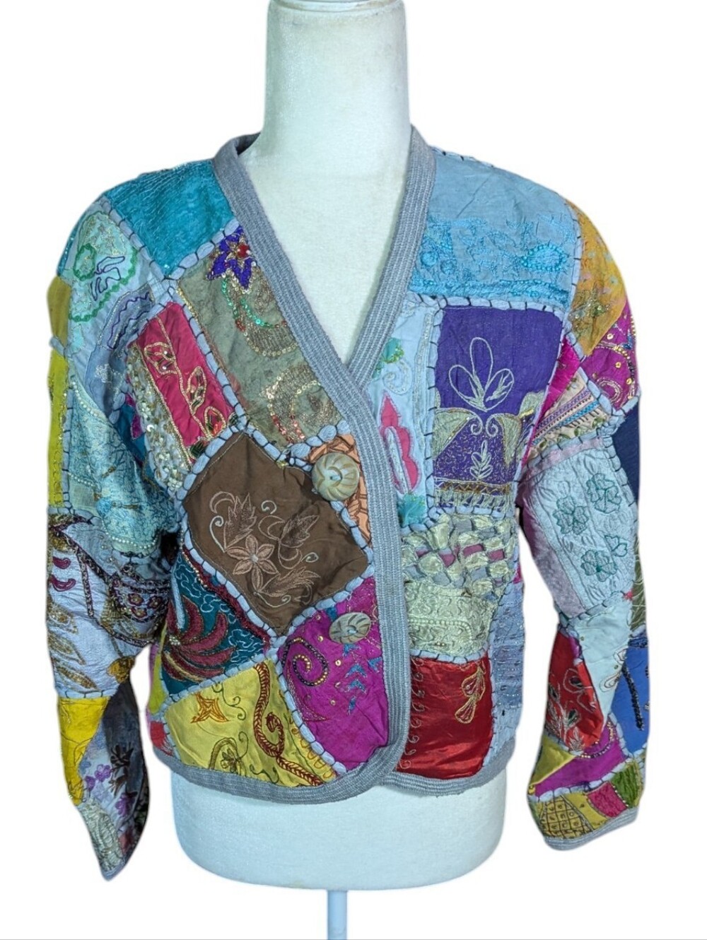 Bohemian Patchwork Embroidered Beaded Artisan Jacket Hippie Festival Artsy